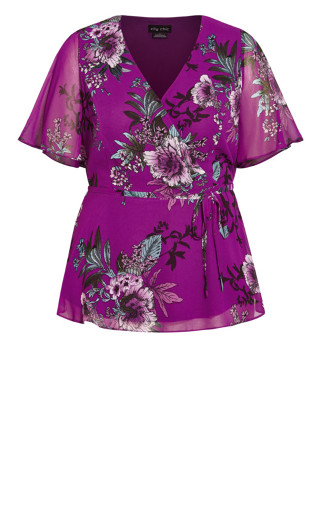 Wrap Magenta Floral Top - magenta