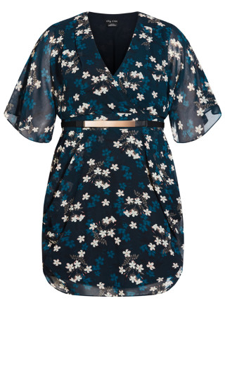 Cascade Floral Dress - navy