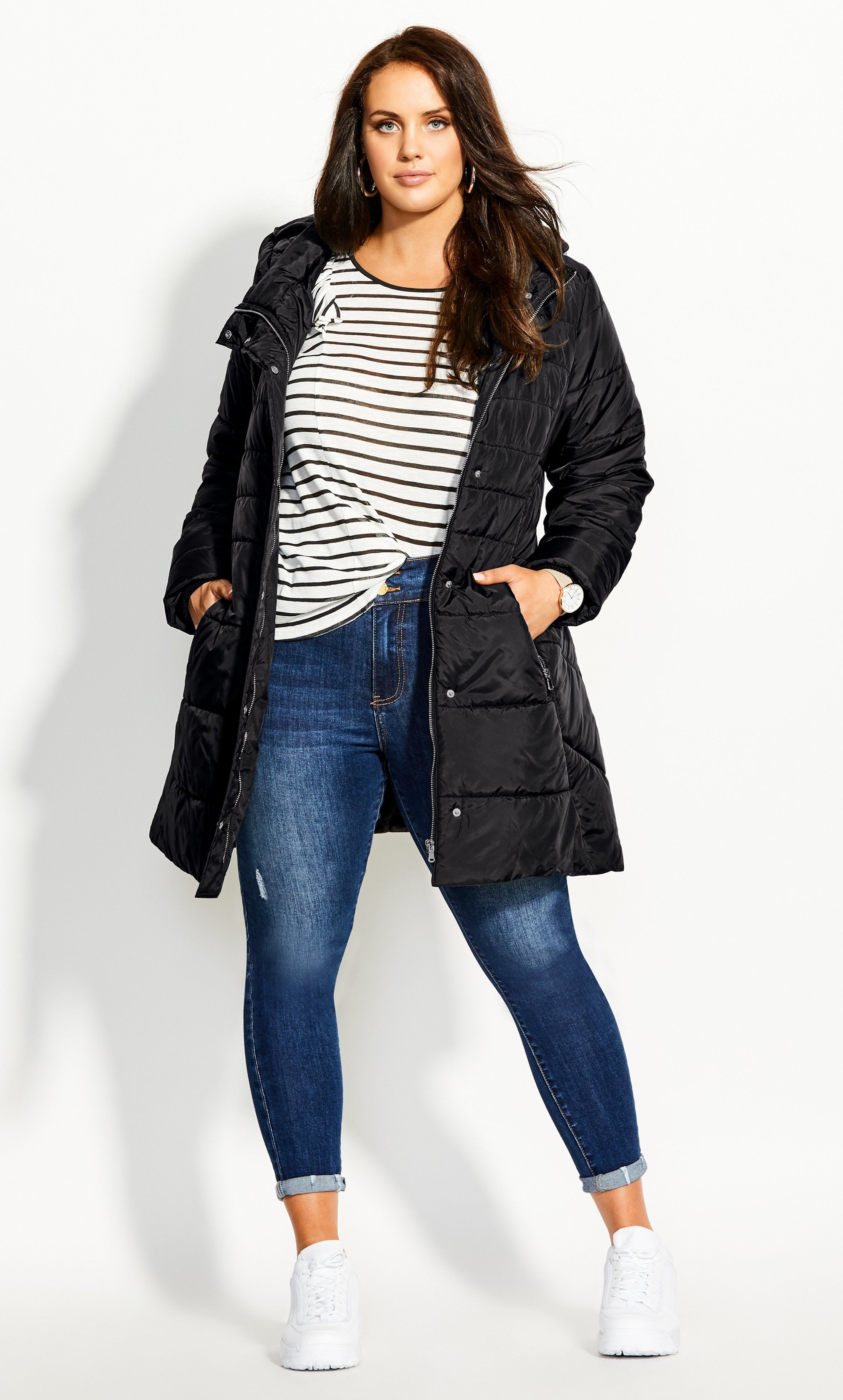 womens black longline puffer coat