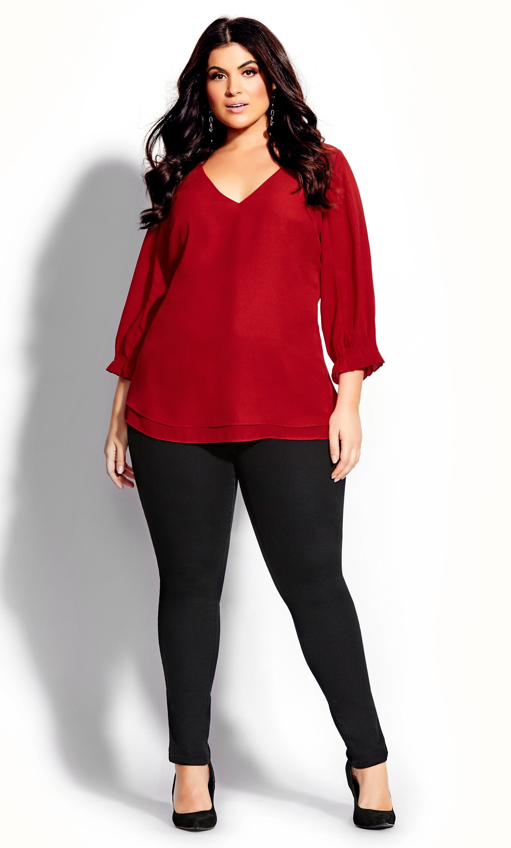 City Chic Ladies Pleated Sleeve Top sizes 14 16 18 22 Colour Lust Red ...