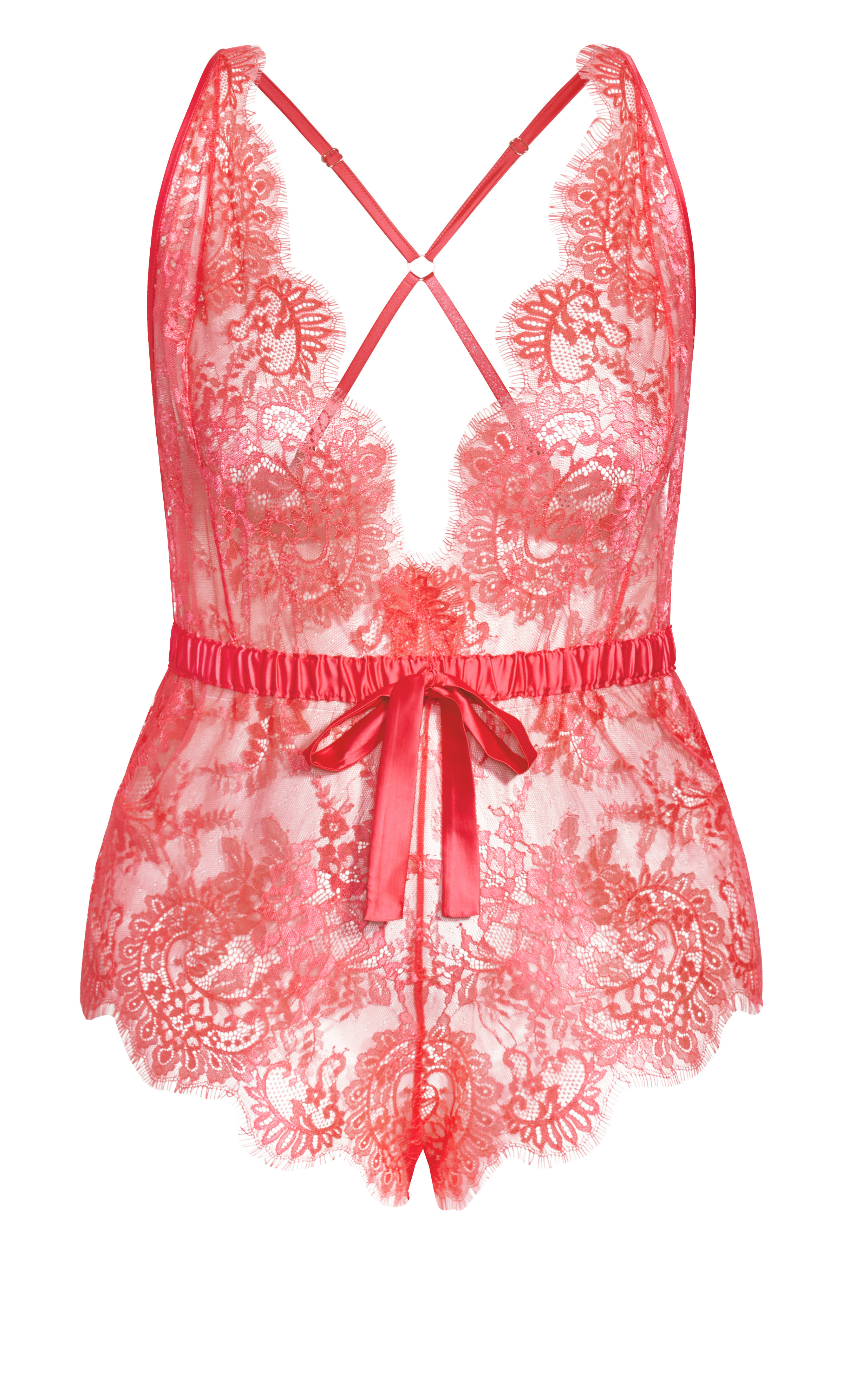 Women's Plus Size Pink Lace Teddy Bodysuit