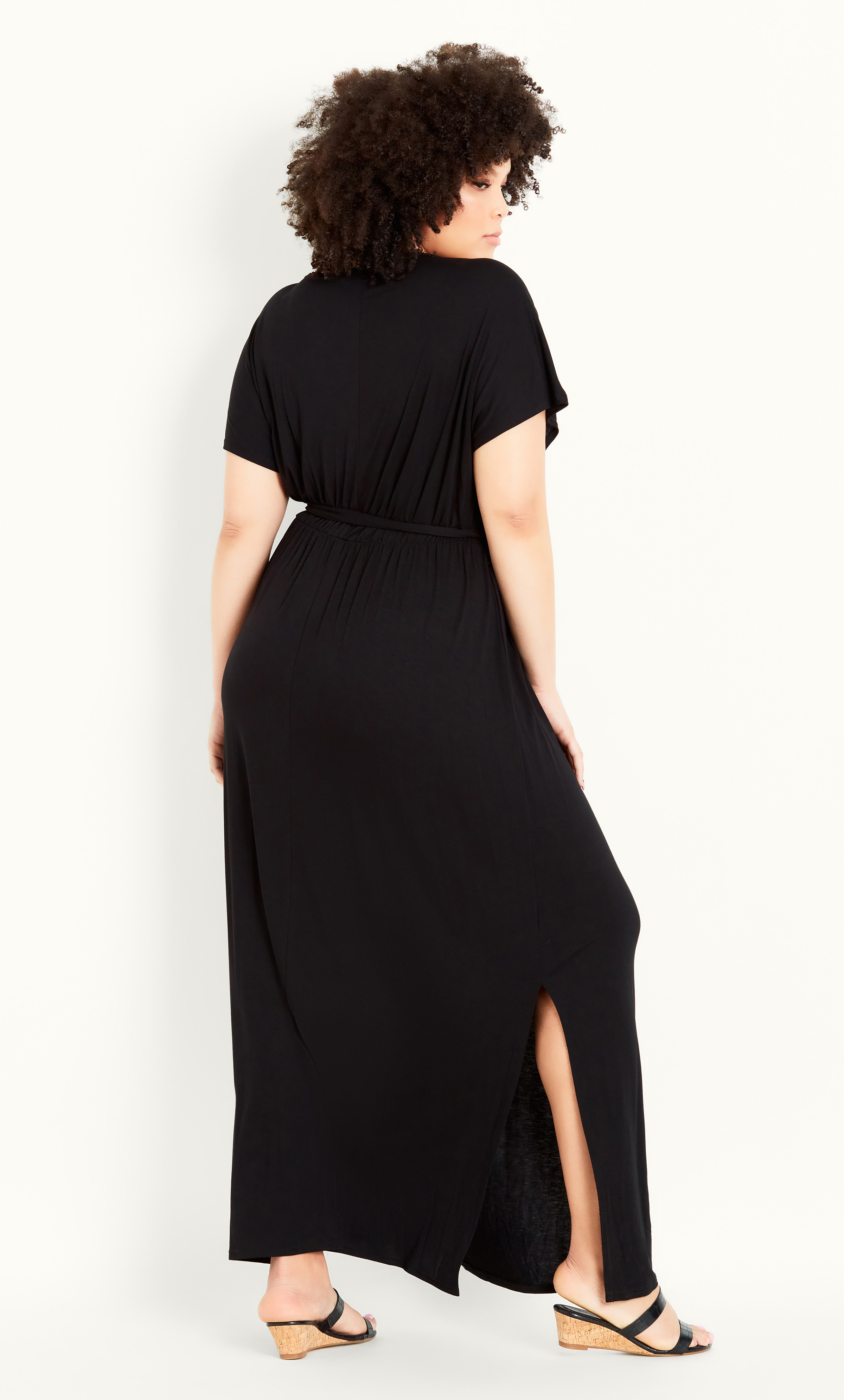 Women's Plus Size Wrap Plain Black Dress